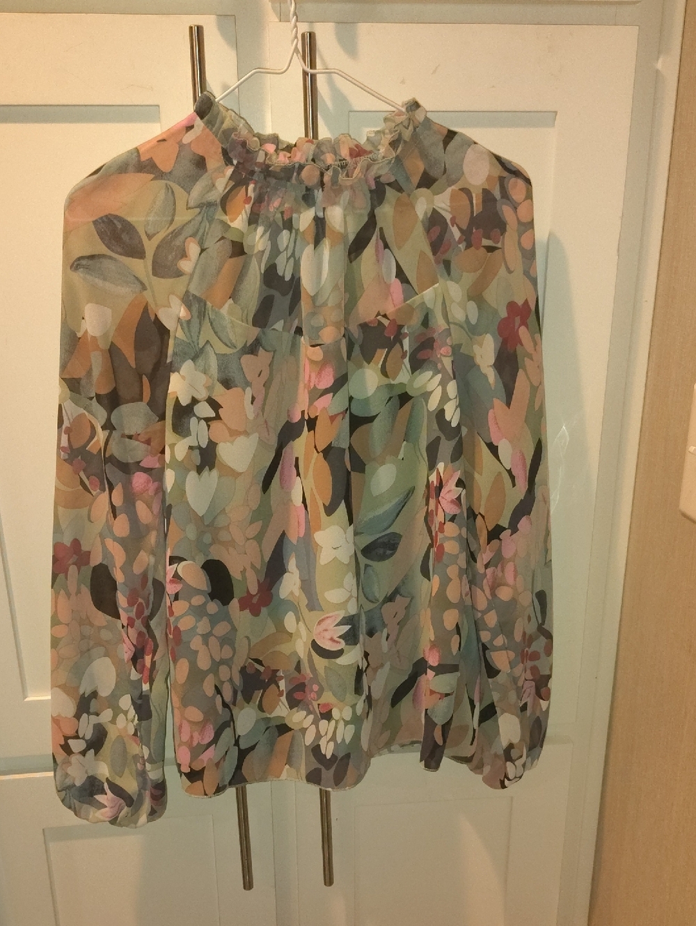 SHEIN Pastel Floral Sheer Long-Sleeve Blouse